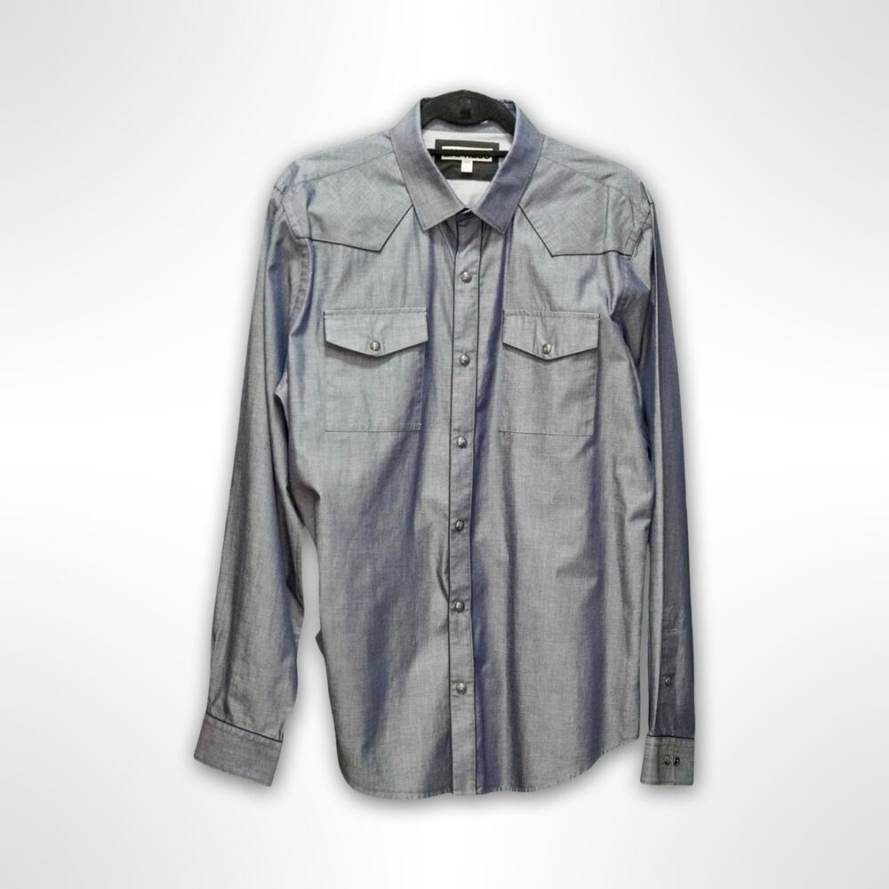 Biography Men's Grey and Black Long Sleeve Shirt XL